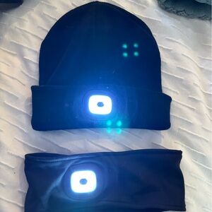 LED Beanie and Headband Set - Black